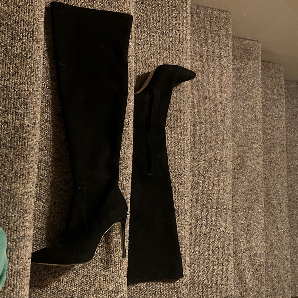 Michael Kors Black Over-the-Knee heeled Boots with logo plate heel Size 9 M